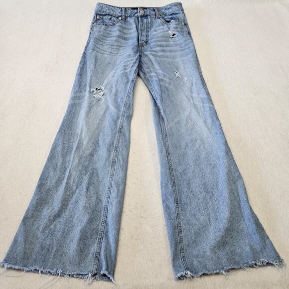 Aeropostale Jeans Sz 10 Skater Low Rise Open Hem Blue Denim Baggy Flare Bootcut - Picture 1 of 9